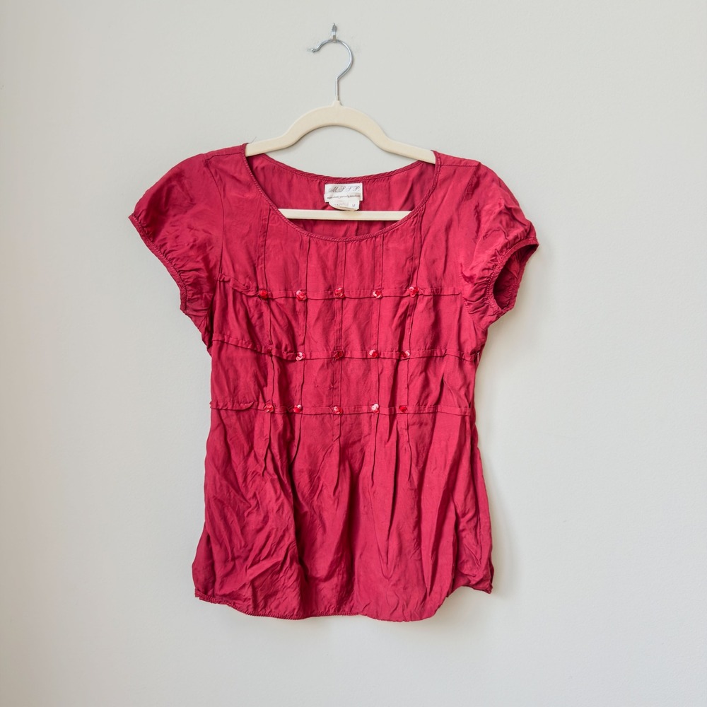 Women's VTG Romantic Maroon Max Studio Sequined Embellished Blouse Size M